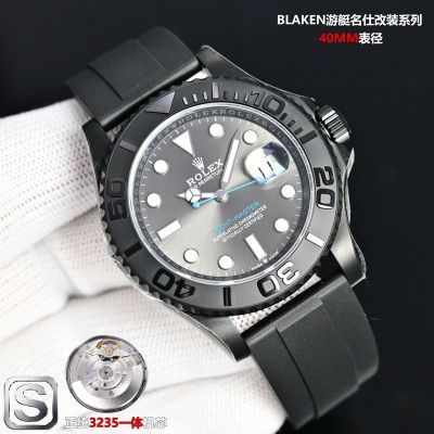SJ Factory Rolex Yacht-Master 40mm Titanium 3235 Movement Black Face Flurorubber Strap Blue Second Watch